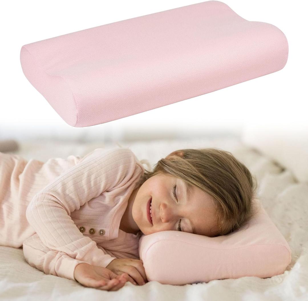 Tiny Twinkle Toddler Pillow with Fitted Pillowcase | Ergonomic Shape with Resilient, Cloud-Like Memory Foam for Comfortable Sleeping | Kids Travel Pillows (Pink)