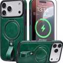 for iPhone 17 Pro Max Leather Case with Stand, Anti-Slip Grip Ring, Fits for MagSafe (Green, IP17 Pro Max-6.9inch)