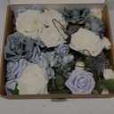 Ling's Moment Fake Flowers Box, Faux Artificial Plants Stems Foam Roses Silk Greenery for Wedding Decor Centerpieces Table Decorations Floral Arrangements, Dusty Blue & White, Grand Combo (Blu-dusty Blue & White)