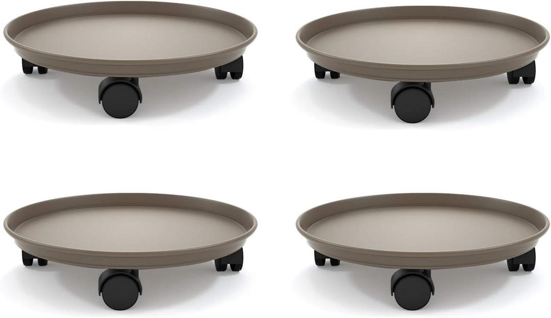 Plant Caddy with Wheels 14 Inch - 4 Pack Plant Caddy on Wheels Heavy Duty,Plant Stand with Wheels,Plant Dolly Plant Tray with Wheels Planter Caddies Indoor/Outdoor, Brown