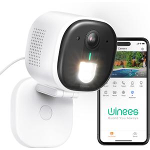winees Security Cameras Outdoor, Wired 2K Wi-Fi Cameras for Home Security, 2.4G Indoor Camera, Human/Pet AI Detection, Color Night Vision, 2-Way Audio, Support Cloud/128G SD Card Storage (white-M3 Pro)