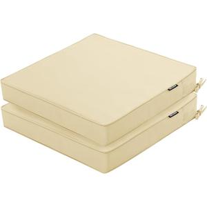 Outdoor Chair Cushions 24 x 24 Inch Waterproof Patio Chair Cushions with Tie 5 Year Color Fastness Thick Outdoor Seat Cushion for Garden Lawn Patio Furniture Beige Set of 2