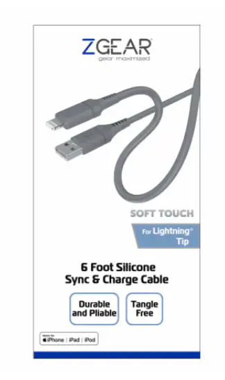 ZGEAR SILICONE CABLE LIGHTNING 6FT GREY