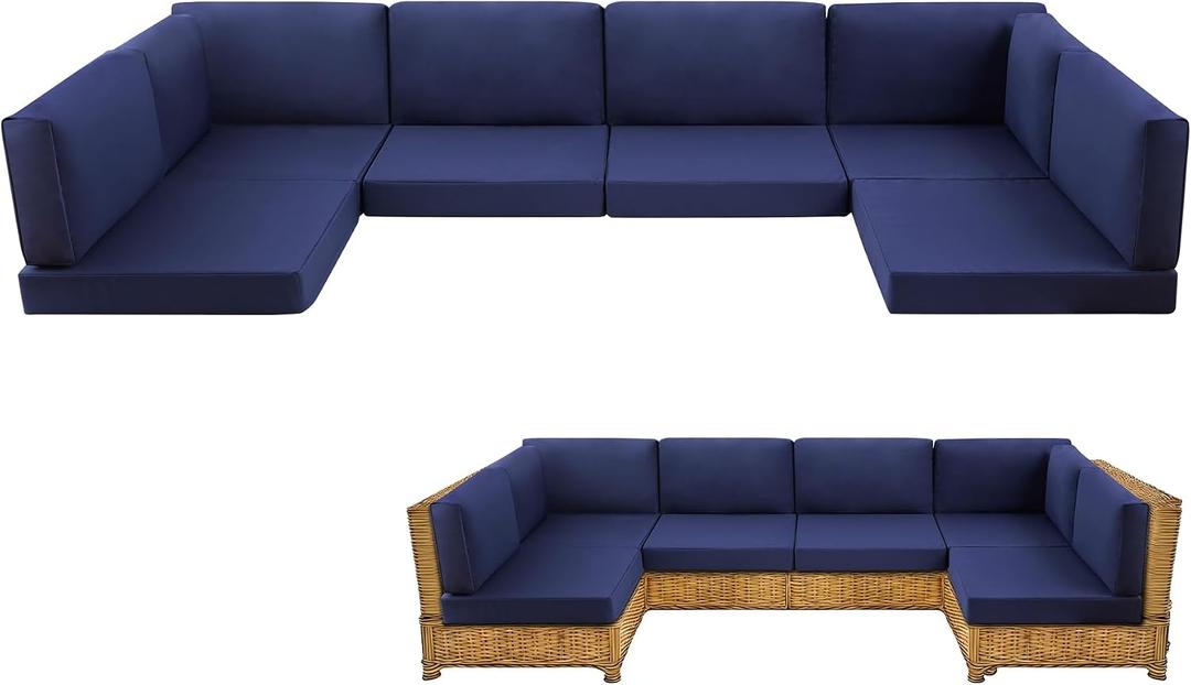 14-Piece Patio Furniture Cushions Set, Replacement Outdoor Cushions for 6-Seat Patio Sectional, Waterproof & Fade Resistant Deep Seat Cushion for Outdoor Sofa, Navy Blue