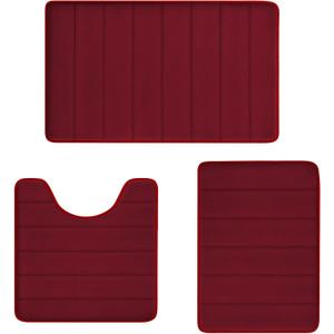 RUN HELIX Burgundy Bathroom Rugs Sets 3 Piece Memory Foam Non Slip Bath Mats for Bathroom Floor and U-Shaped Contour Toilet Rug, Soft Washable Bathroom Mats and Rugs Sets for Toilet Shower Sink