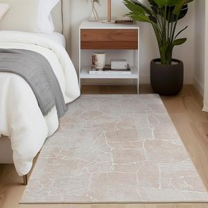 Area Rug 3x5 Machine Washable Rug Vintage Traditional Floor Cover Foldable Thin Retro Indoor Non Slip Carpet Floral Print Mat Bedroom Living Room Dining Room Office,Stone Crevice Beige