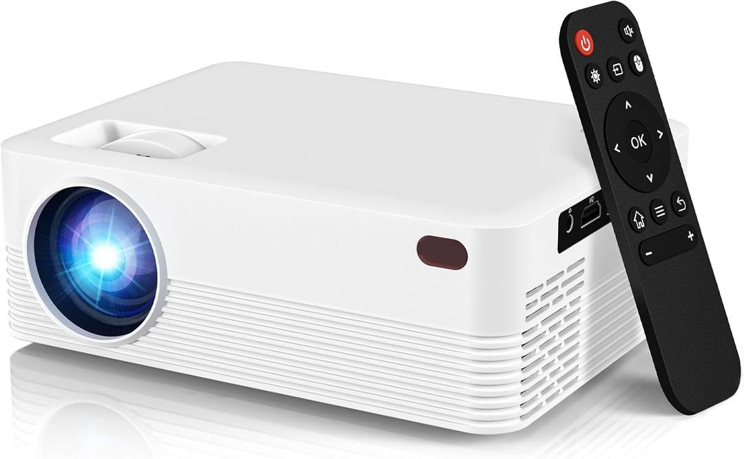 Mini Portable Projector with Wifi and Bluetooth, Native 1080P Full HD Smart Projector , 300 ANSI, Compatible with Smartphone, HDMI, USB for Home, Bedroom, Outdoor Use White