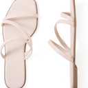 LACUONE Strappy Flat Sandals For Women Slip On Square Open Toe Slides Sandals (6, Light Nude)