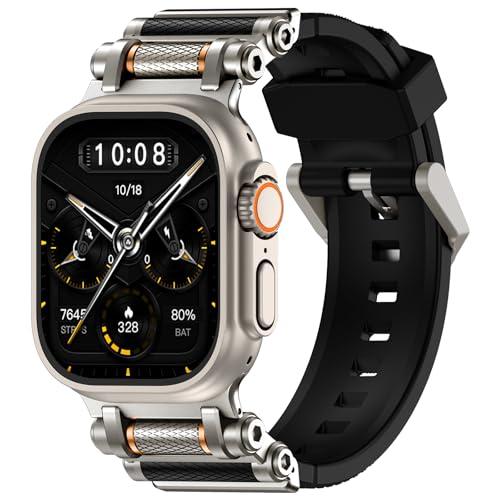 TAURI Silicone for Apple Watch Bands Ultra 3/2/1 49mm [Liquid Silicone Strap + Stainless Steel Metal Connector] Sport Band for iWatch 49mm Adjustable Band Men Women, Black