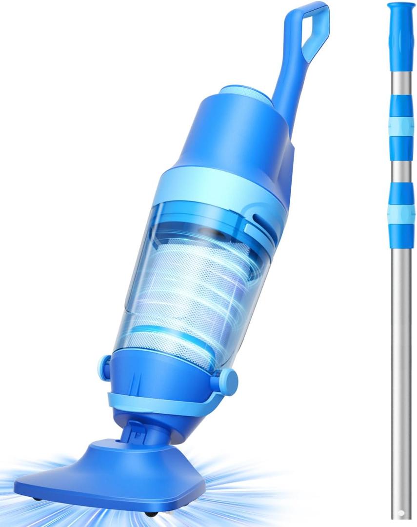 Pool Vacuum for Above Ground Pool, 1427 GPH Powerful Stable Suction, Telescopic Pole up to 90.7", 1H Runtime, Cordless Pool Vacuum for Inground Pools, Extra-Large Filter, Ideal for Leaves/Sand/Debris
