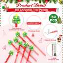 50 Sets Christmas Pencils Bulk Include Christmas Candy Cane Pencil with Xmas Tree Eraser Toppers The Legend of and The Xmas Tree Cards for Holiday Party Favor
