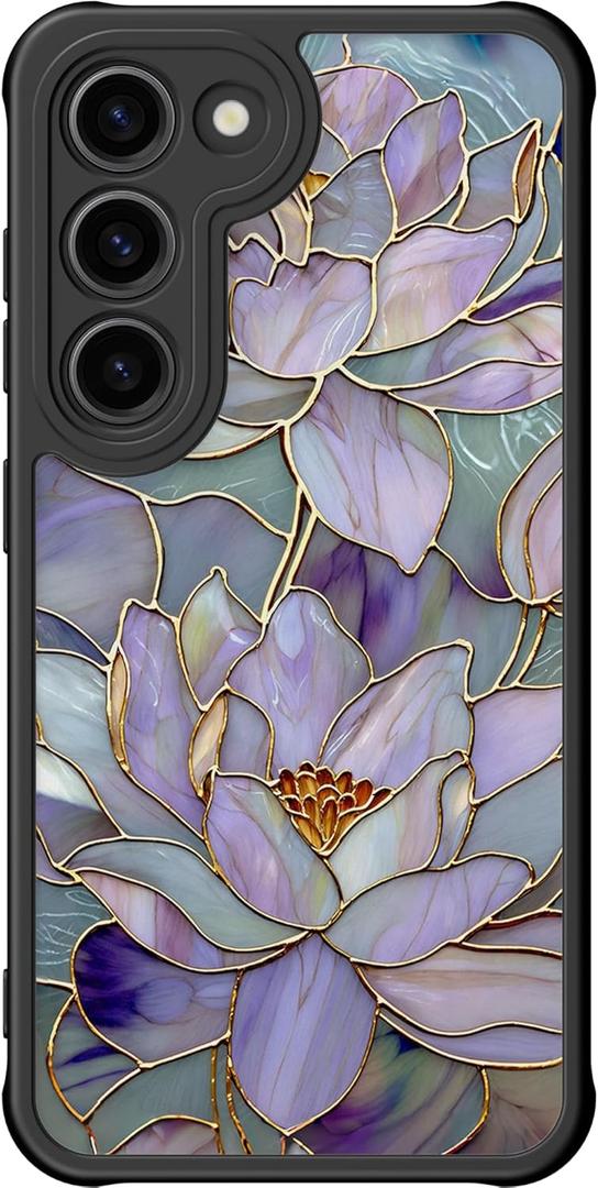 DEENAKIN for Samsung Galaxy S23 Case Cute, Aesthetic Floral Hard Shell, Compatible with Magsafe, Trendy Unique Retro Western Protective Slim Phone Cover for Women Girls, Blooming Purple Lotus