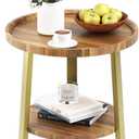 PPAMAPIC Round End Table, 2 Tier Side Table with Storage Shelf, Nightstand Accent Table for Living Room Bedroom Small Space, Golden Metal Frame, 19.7" D x 23.6" H, Rustic Brown