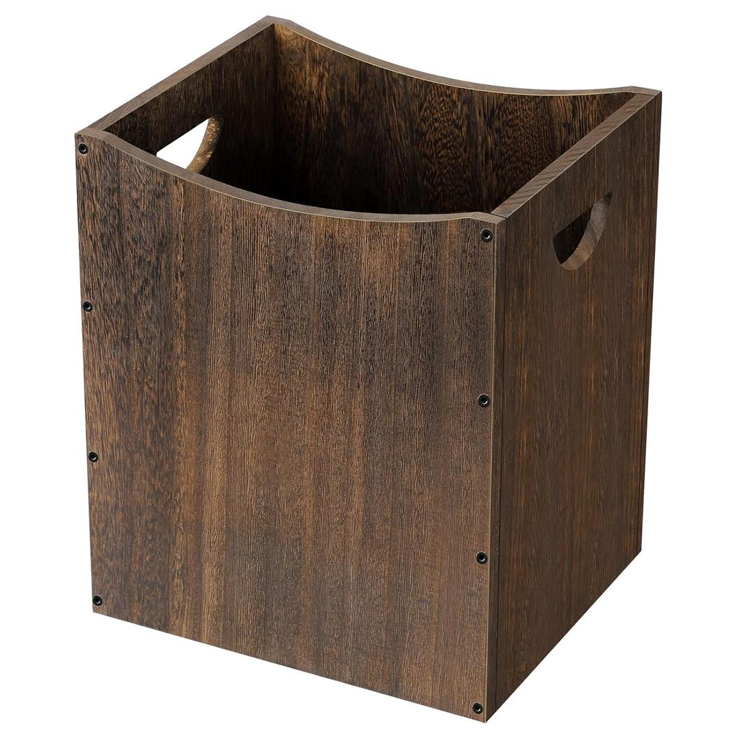 Vrisa Wood Can 5.3 Gallon Office Wastebasket Farmhouse Rectangular Garbage Can with Built-in Handles Small Can for Bedroom Office Kitchen Bathroom Under Desk Large Storage (1 Pack, Rustic Brown)