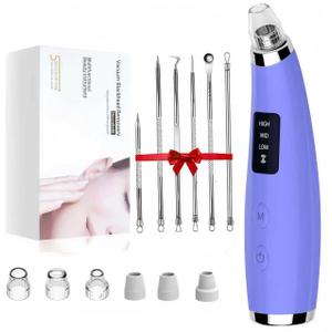 Pore Vacuum for Face & Nose - Blackhead Remover with 3 Adjustable Suction Levels, 6 Interchangeable Probes, USB-C Rechargeable, Portable Pimple Extractor Kit for Whitehead Removal (Purple)