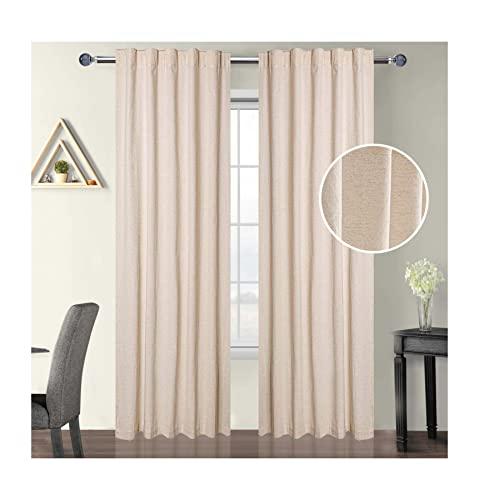 Linen Flax Reverse Tab Top Curtain Panel, 30% Linen/70% Cotton, 40x 86 Inch, Natural (Not Dyed), Pack of 2