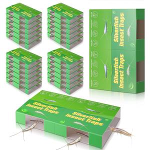 24 Pack Silverfish Trap, Silverfish Killer Indoor, Non-Toxic Sticky Glue Traps with Dual-Color & Pattern Lure for Crawling Insects, Safe for Kids & Pets, Use as 48 Small or 24 Large Detachable Traps