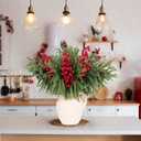 12 Pack Artificial Norfolk Pine Branches 17.7" Christmas Artificial Pine Stems with Red Berry Stems Fake Pine Needles Picks for Vase DIY Crafts Garland Wreath Xmas Indoor Home Decor