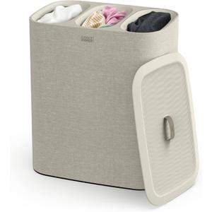 Joseph Joseph Tota - Trio 90-liter Laundry Hamper Separation Basket with lid, 3 Removable Washing Bags with Handles- Ecru (90L)