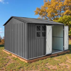 8' x 6' Outdoor Storage Shed, Sturdy Metal Building w/Windows & Lockable Doors for Garden, Backyard, Poolside and Lawn, Grey