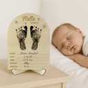 Heartfelt Baby Announcement Sign & Hello World Newborn Sign with Mess-Free Ink Pad for Hand & Footprints, Welcome Plaque & Baby Shower Stand with Premium Wooden Ultrasound Picture Frame Keepsake