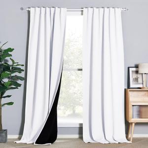 NICETOWN Full Shading Curtains for Window, Super Heavy-duty Black Lined Blackout Drapes with Rod Pocket & Back Tab for Bedroom, Privacy Assured Window Treatment (Pure White, Pack of 2, 52" W x 102" L)
