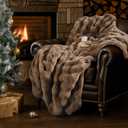 Faux Fur Throw Blanket, Bunny Blanket with Bubble Texture, Reversible Fluffy Blankets for Couch and Bed, Soft Cozy Faux Rabbit Fur Blanket for Home Décor, Light Brown