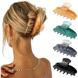 3 Pcs Large Hair Claw Clips - Acrylic Big Hair Clips for Thick Hair Strong Hold Hair Jaw Clips Non-slip Banana Hair Barrettes Clips for Women Girls (Gray+Green+Black)
