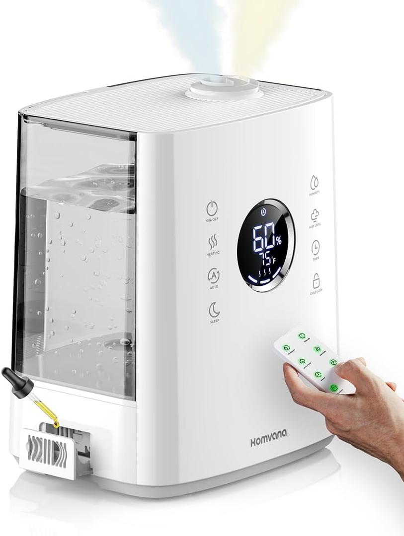 Homvana Humidifiers for Large Room Home Bedroom (up to 861ft) 6.5L, 65H Top-Fill Warm and Cool Mist for Baby Kids Plants, Remote Control, with Distilled Sterilization, Quiet Sleep Mode, Ultrasonic