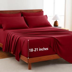 CozyLux Extra Deep Pocket Queen Sheet Set - 6 Piece Sheets Queen Size Bed Set - Fits Up to 21 inches Mattresses Queen SheetsBreathable Queen Bed Sheets & Pillowcases - Easy & Secure Fit, Dark Red