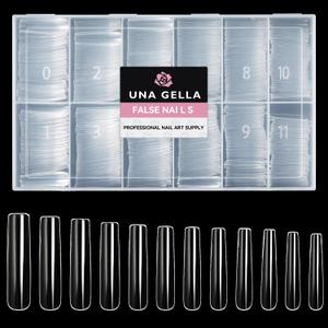 UNA GELLA Extra Long Tapered Sqaure Nail Tips Full Cover 504pcs No C Curve Clear Gel Nail Tips XXL Long Straight Nails Tips Acrylic Nails Square Gel Nails for DIY Nail Art 12 Sizes