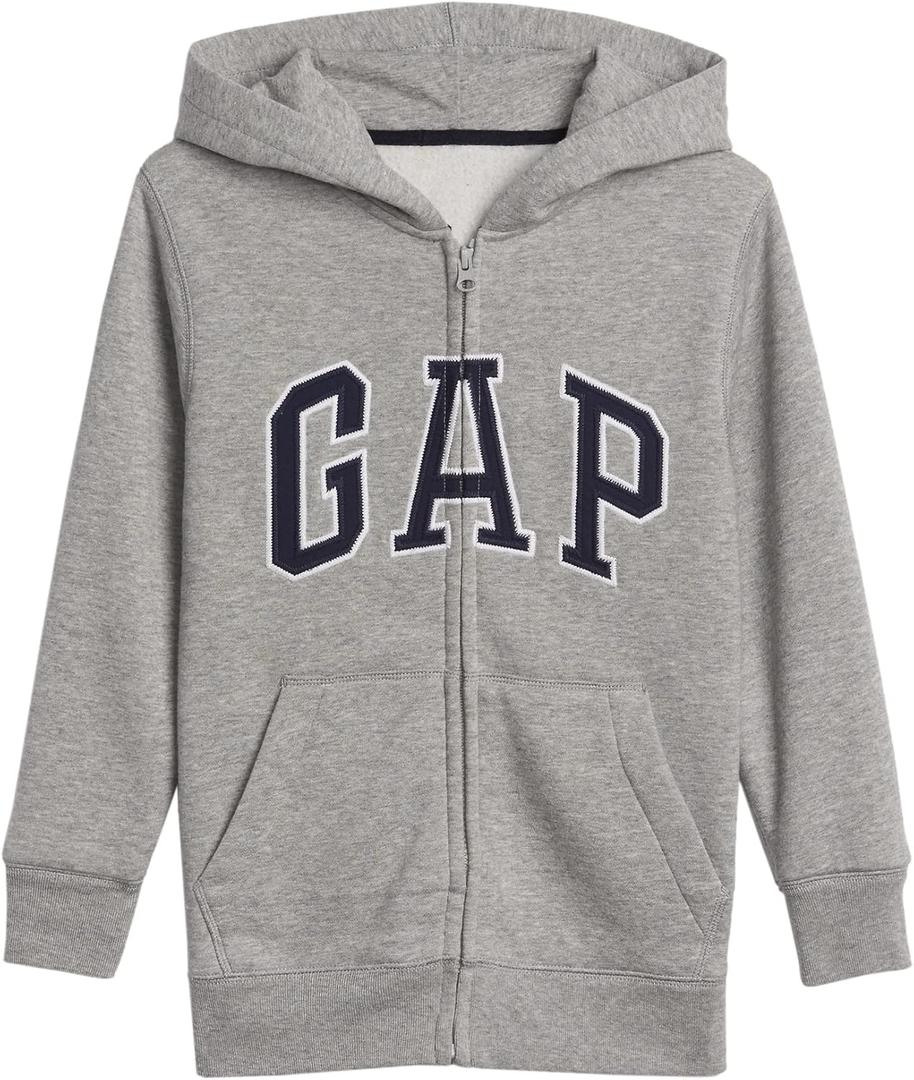 GAP Boys' Logo Hoodie Hooded Full Zip Sweatshirt (Medium, Lt Heather Grey)