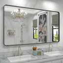 60x36 Matte Black Bathroom Mirror, Modern Rectangle Metal Framed Mirrors for Wall, Rounded Corners, Shatter-Proof (Horizontal/Vertical)