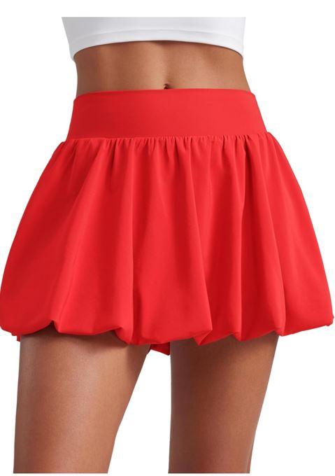 Bubble High Waisted Tennis Skirts for Women Casual Athletic Mini Ruffled Hem Balloon Skort with Side Pockets, M