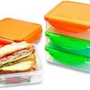 4 Pack of Sandwich Containers - Reusable, BPA Free Plastic, Snap & Lock Shut Lids and Silicone Seal. Great for Fruit, Salad, Lunch Box Snacks and Food Storage