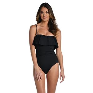 La Blanca Women's Standard Island Goddess Ruffle Bandeau One Piece Swimsuit, Black, 12 La Blanca Women's Standard Island Goddess Ruffle Bandeau One Piece Swimsuit, Black, 12