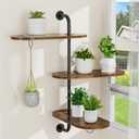 Rotating Window Plant Shelves with 3 Anti-slip Mats, 3 Tier Plant Stand Indoor Outdoor, Wooden Window Plant Shelf with 3 Circle Hook, Hanging Plant Holder for Window, Potted Plants, Flowerpots