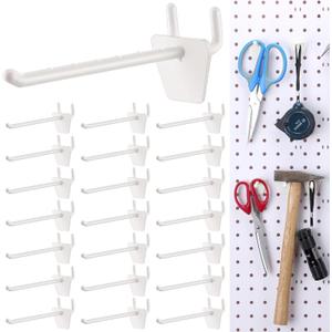 Unittype 100 Pack Plastic Pegboard Hooks 4 Inch Suitable for 1/4 and 1/8 Pegboard Pegboard Accessories for Garage, Office, Kitchen, Store (Ivory White)