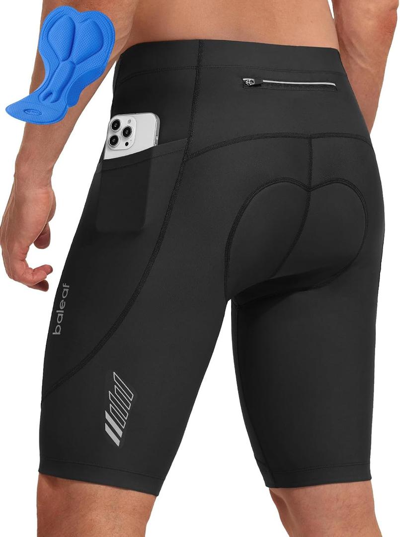 baleaf Men's 4D Padded Bike Shorts Cycling Zipper Pockets Biking Bicycle Mountain Riding Biker Cycle UPF 50+ (Black, M)