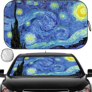 Windshield Sun Shade, Car Sun Shade Windshield Blocks UV Rays, Keep Car Interior Cool, Front Foldable Windshield Sunshade for Hatchback, Truck, SUV, MPV (Starlit sky(55"x32"))