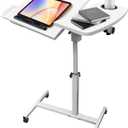 Overbed Table with Wheels Adjustable Height, Tiltable Desktop with Tray, Over Bed Table Rolling Bedside Tables, Medical Mobile Standing Desk, for Hospital Office Bedroom Sofa, White