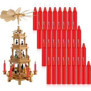Nuanchu 36 Pcs Christmas Tree Candles for Pyramids 4 x 0.8 Inches Traditional Christmas Wax Candles for Xmas Tree Holiday Seasonal Celebration Decoration (Red)