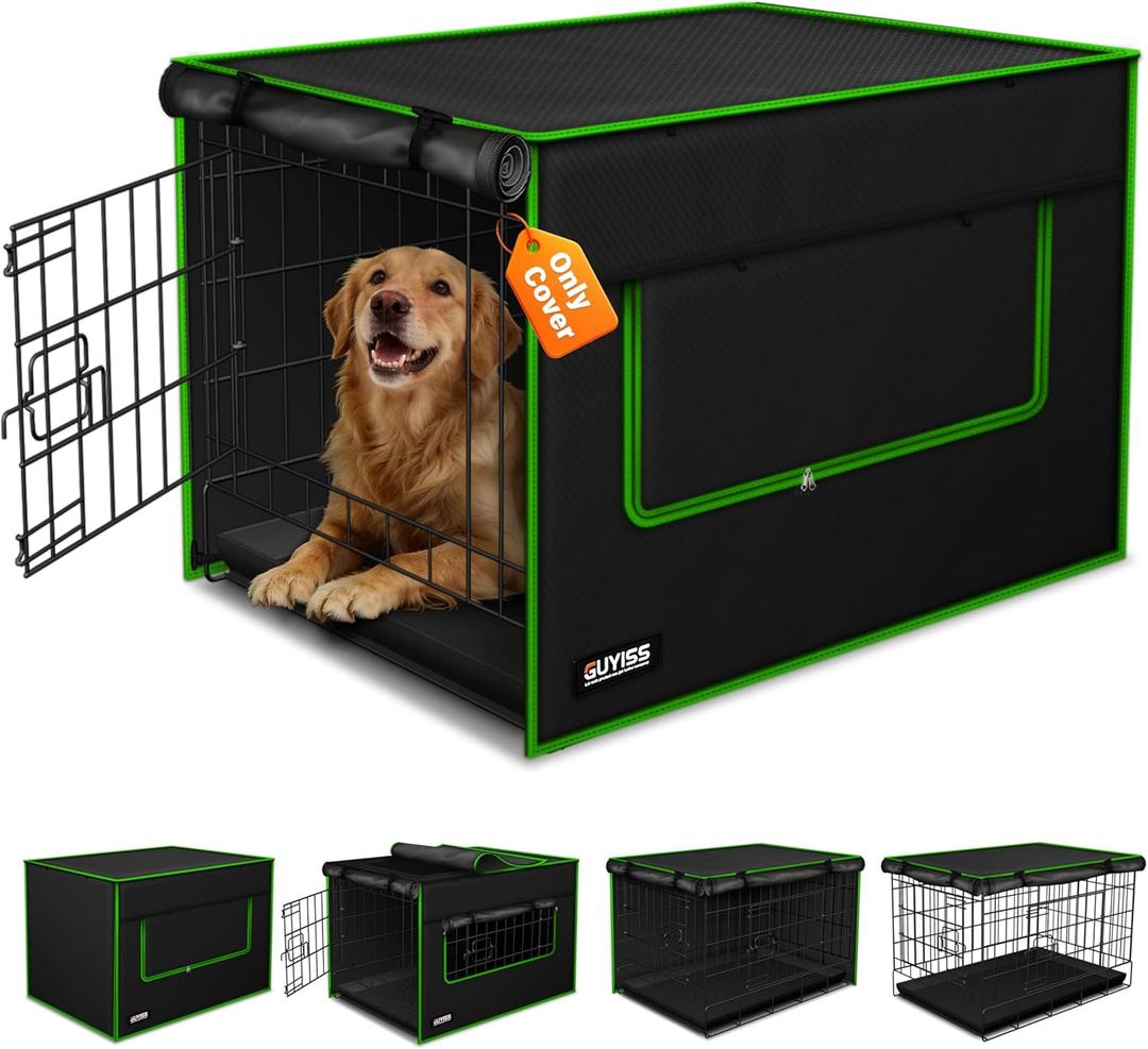 Ventilated Dog Crate Cover,Double Windows&Top Breathable Mesh, Indoor Outdoor Kennel Cover, 900D Waterproof Oxford Cloth, All Sides Open, Universal Fit for 1 2 3 Doors 48 inches Wire Dog Crate.