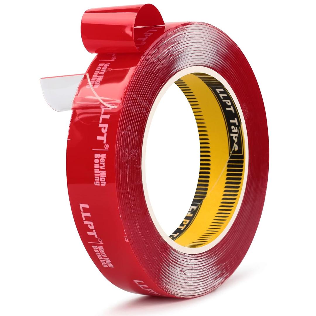 LLPT Double Sided Heavy Duty Tape Waterproof Mounting Tape 1 x 18Ft Two Sided Adhesive Photo Frame Hanging Strips for Poster Automotive Home Deco Nail Box (G491025mm) (Clear)