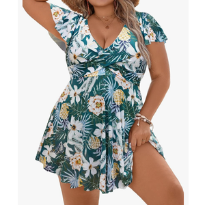 Blooming Jelly Women's Plus Size Bathing Suit One Piece Swim Dress Tummy Control Swimsuits Ruffle V Neck Swimwear XL