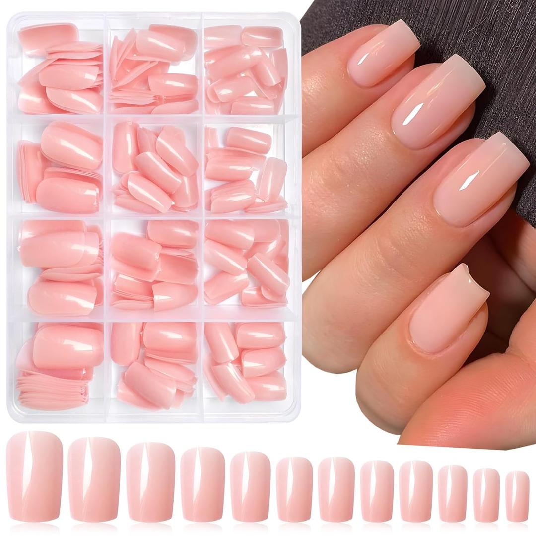 LoveOurHome 240pc Nude Pink Press on Nails Medium Square Fake Nails Press ons Square Nail Tips False Nails Colored Acrylic Nails Presson Artificial Fingernails with Tabs for Women Girls