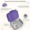 Howeemo Stainless Steel Bento Box Kids, Leak Proof Metal Bento Lunch Box,3 Compartments 304 Stainless Steel Bento Lunch Containers for School and Office,BPA-Free(Purple)