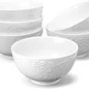 6-Pack 24 Ounce Cereal Bowls with Embossed Texture, Porcelain Deep Ceramic Bowls, Dishwasher & Microwave Safe