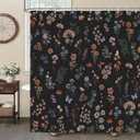 Black Floral Shower Curtain, Boho Flower Leaves Vintage Rustic Farmhouse Shower Curtain for Bathroom Waterproof Polyester Fabric with 12 Hooks, 72 x 72 Inches