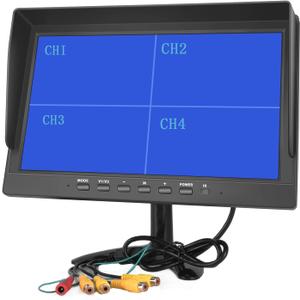Hikity 10 Inch Small Monitor Screen Video Displays Quad Split HD Screen, 4 Channels RCA Video Inputs for Car Backup Camera & Home Surveillance Security System + Headrest Mounting Bracket & Dash Stand